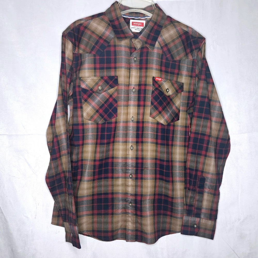 Wrangler Medium Multicolor Plaid Western Long Sleeve Button Up Shirt